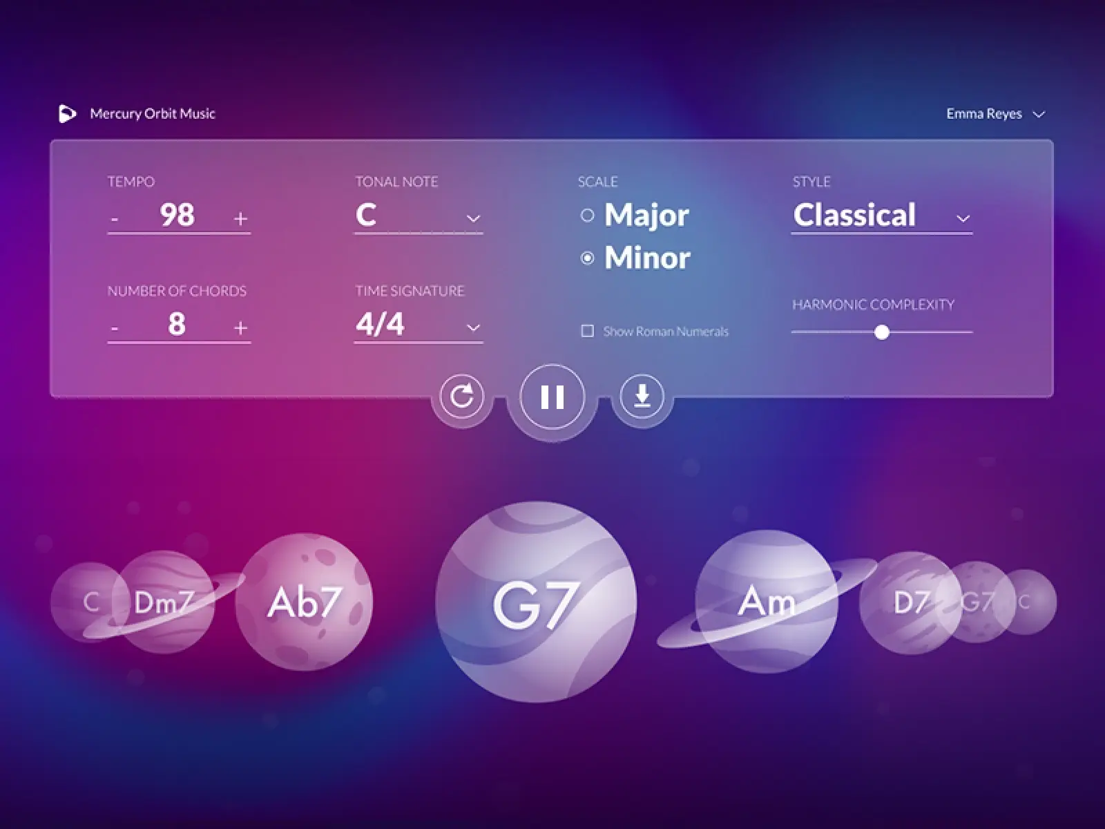 The Chord Exerciser app in play mode