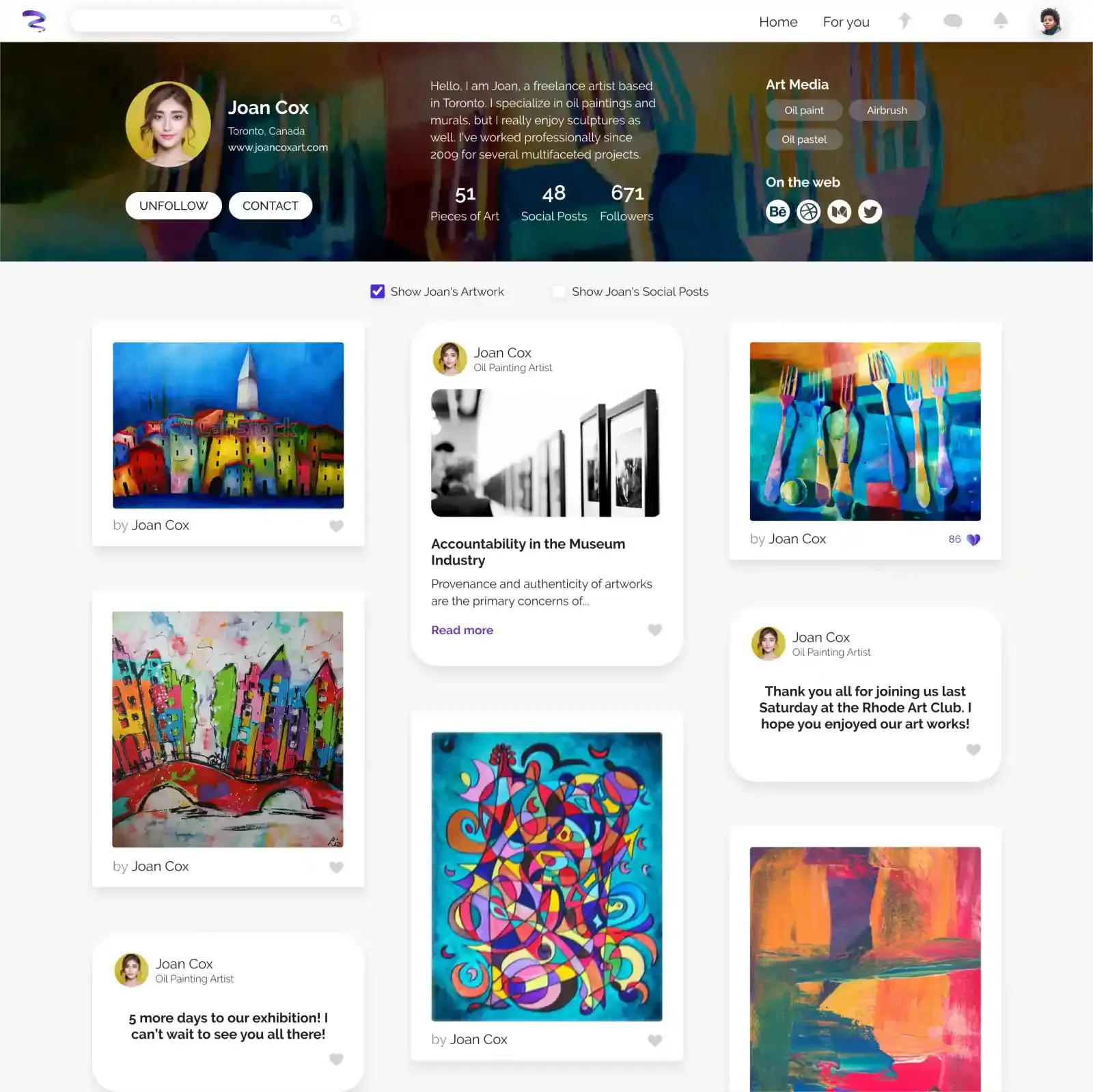 Regestra artist's profile page